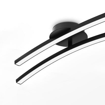 Modern Minimalist Dual Aluminum Parallel Strips LED Semi-Flush Mount Ceiling Light For Bedroom