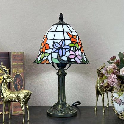 Traditional Tiffany Alloy Glass Dome Flower 1-Light Table Lamp For Bedside