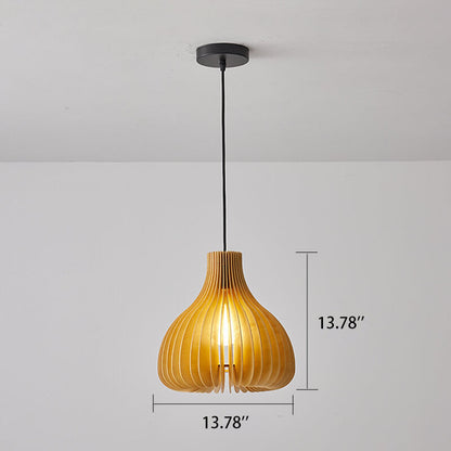 Traditional Solid Wood Sydney Shaped Hollow Japanese 1-Light Pendant Light