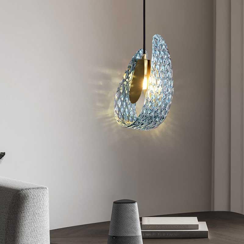 Contemporary Creative Petal Copper Glass 1-Light Pendant Light For Bedroom
