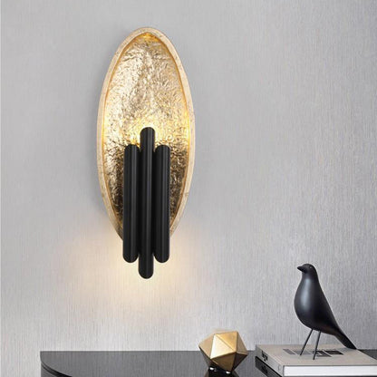 Contemporary Luxury Oval Gold Foil Texture Metal Tube 2-Light Wall Sconce Lamp For Dining Room
