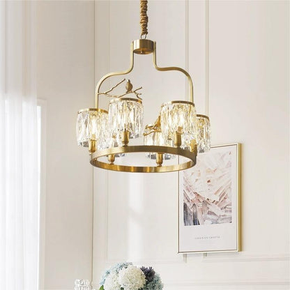 Contemporary Scandinavian Birdie Branch Crystal Copper 4/6 Light Chandelier For Bedroom