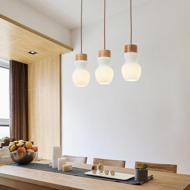 Traditional Japanese Wood Ribbed Glass Bottle Shade 1/3-Light Island Light Chandelier For Living Room