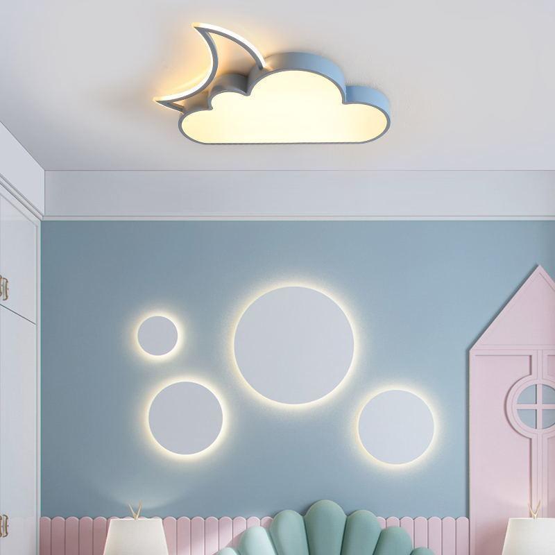 Contemporary Nordic Kids Iron Acrylic Cloud Moon LED Flush Mount Ceiling Light For Bedroom