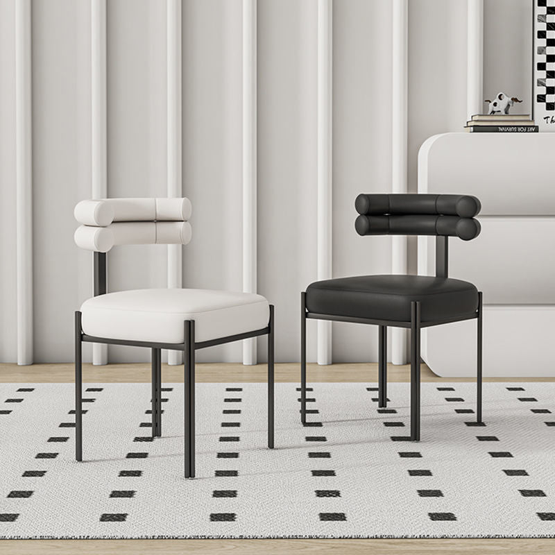 Contemporary Creative Half Arc Square Faux Leather Metal Dining Chair Backrest Armless For Dining Room