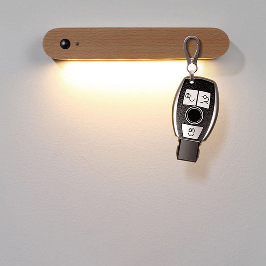 مصباح حائط ليلي مغناطيسي LED بمستشعر بشري USB بتصميم حديث وبسيط مصنوع من الخشب لغرفة النوم 