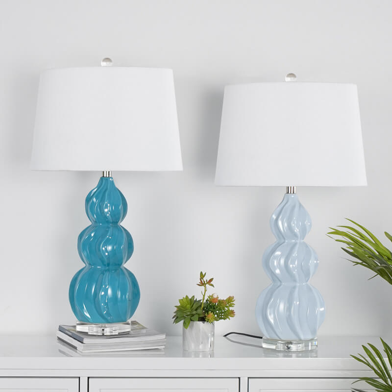 Modern Chinese Striped Gourd Ceramic Fabric 1-Light Table Lamp