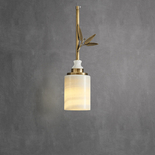 Modern Chinese Marble Column Brass 1-Light Pendant Light