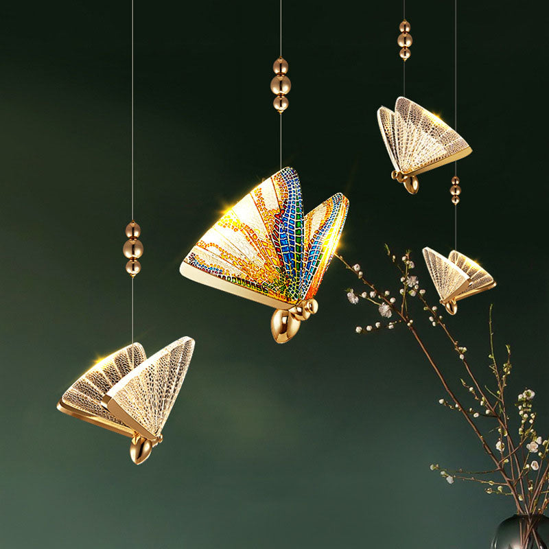 Modern Luxury Acrylic Butterfly Zinc Alloy Iron Frame LED Pendant Light For Bedroom