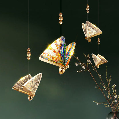 Modern Luxury Acrylic Butterfly Zinc Alloy Iron Frame LED Pendant Light For Bedroom