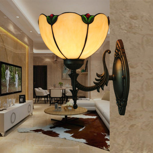 Tiffany Vintage Milk Yellow Glass Gem Bowl 1-Light Wall Sconce Lamp