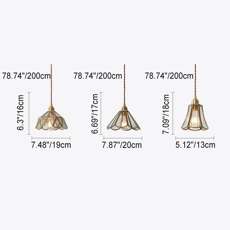 Japanese Vintage Cone Geometric Glass Copper 1-Light Pendant Light
