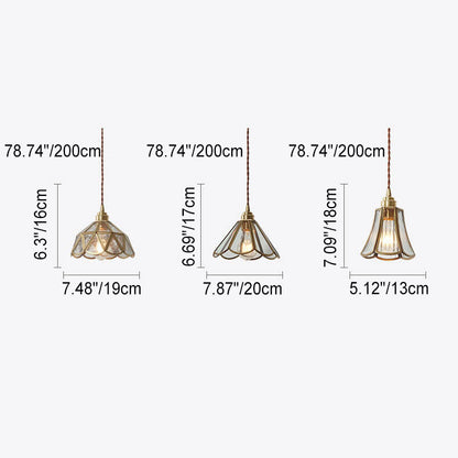 Japanese Vintage Cone Geometric Glass Copper 1-Light Pendant Light