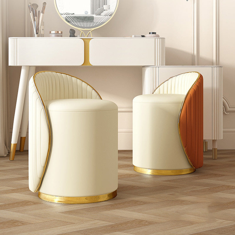 Modern Minimalist Cylinder Iron Nappa Leather Vanity Stool Backrest For Bedroom