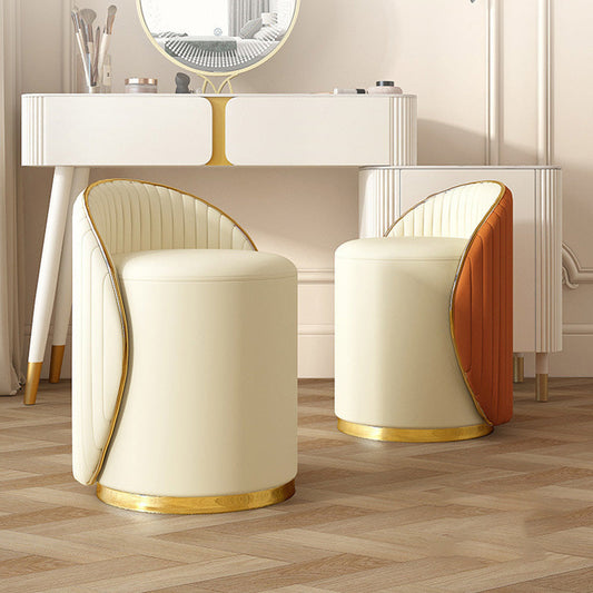 Modern Minimalist Cylinder Iron Nappa Leather Vanity Stool Backrest For Bedroom