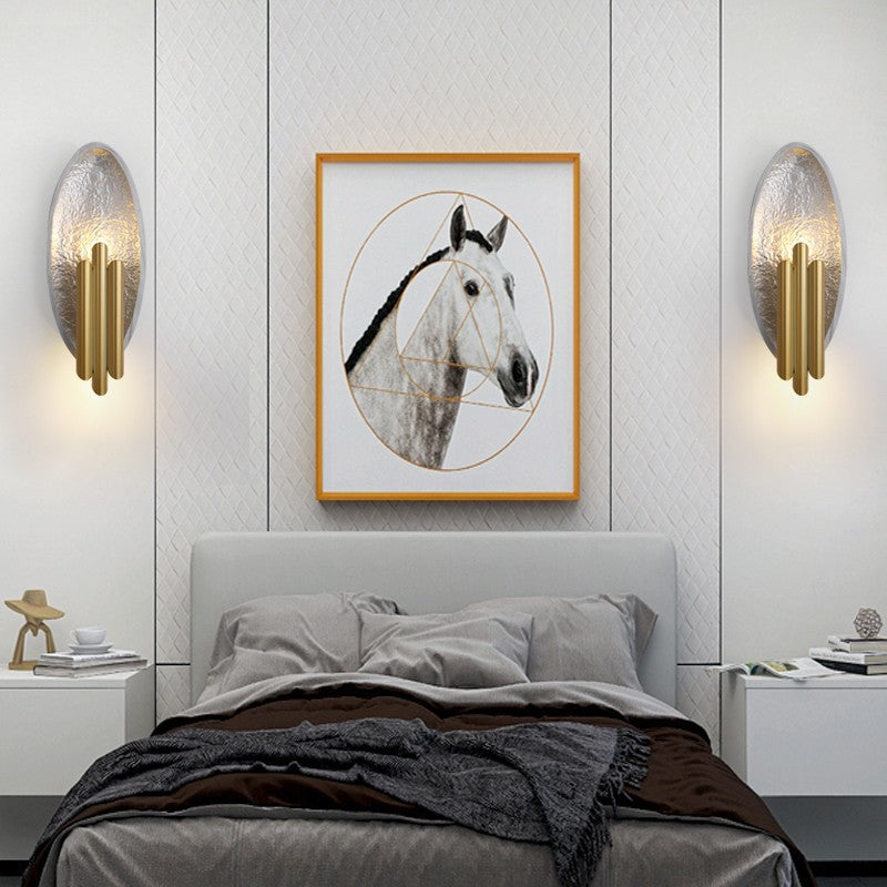 Contemporary Luxury Oval Gold Foil Texture Metal Tube 2-Light Wall Sconce Lamp For Dining Room