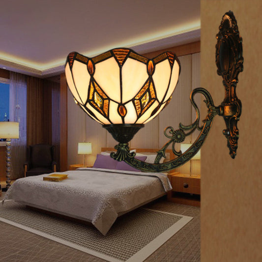 Tiffany Vintage Baroque Geometric Bowl 1-Light Wall Sconce Lamp