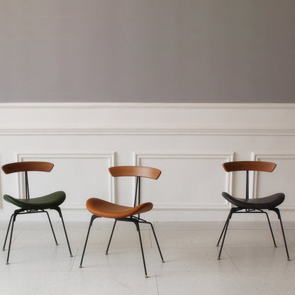 Contemporary Industrial Ant Arch Wood Rebar PU Leather Fabric Sponge Dining Chair Backrest For Dining Room