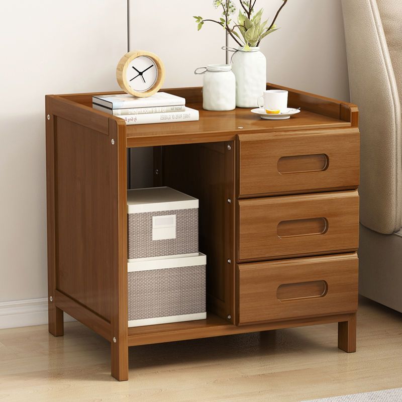 Modern Minimalist Rectangular Desktop Bamboo Nightstand 1/2-Drawer For Bedroom