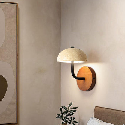 Traditional Japanese Stone Iron Wood Umbrella Mushroom LED Wall Sconce Lamp For Bedside