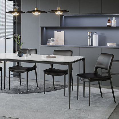 Modern Minimalist Rectangular Curved Seat Microfiber Leather Carbon Steel Dining Chair Backrest For Dining Room