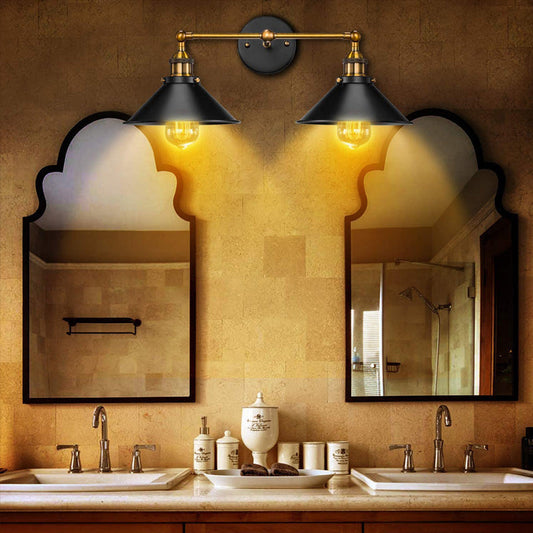 مصباح حائطي حديث عتيق من الحديد الصناعي مزود بمصباحين 