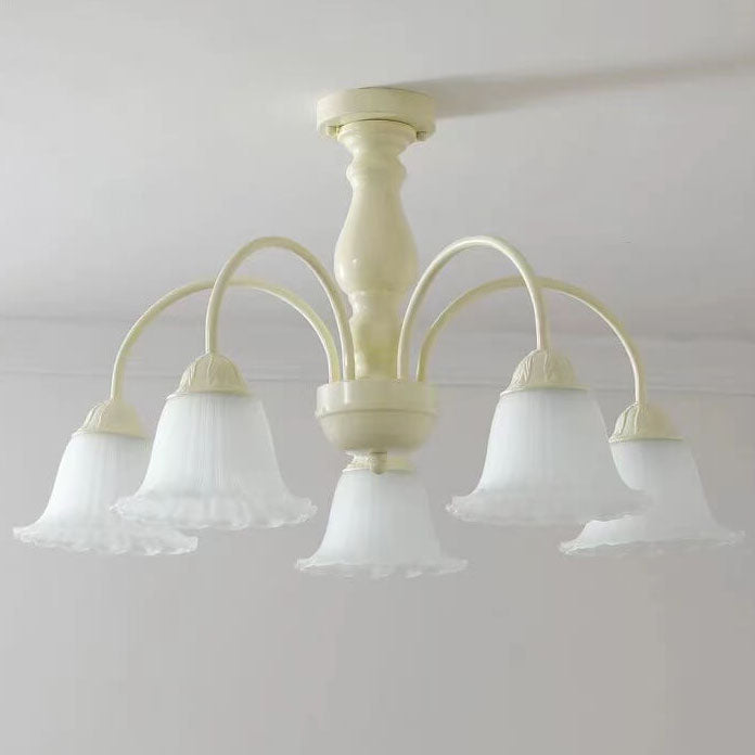 French Cream Glass Flower Shade 3/5/6/8 Light Semi- Flush Mount Ceiling Light