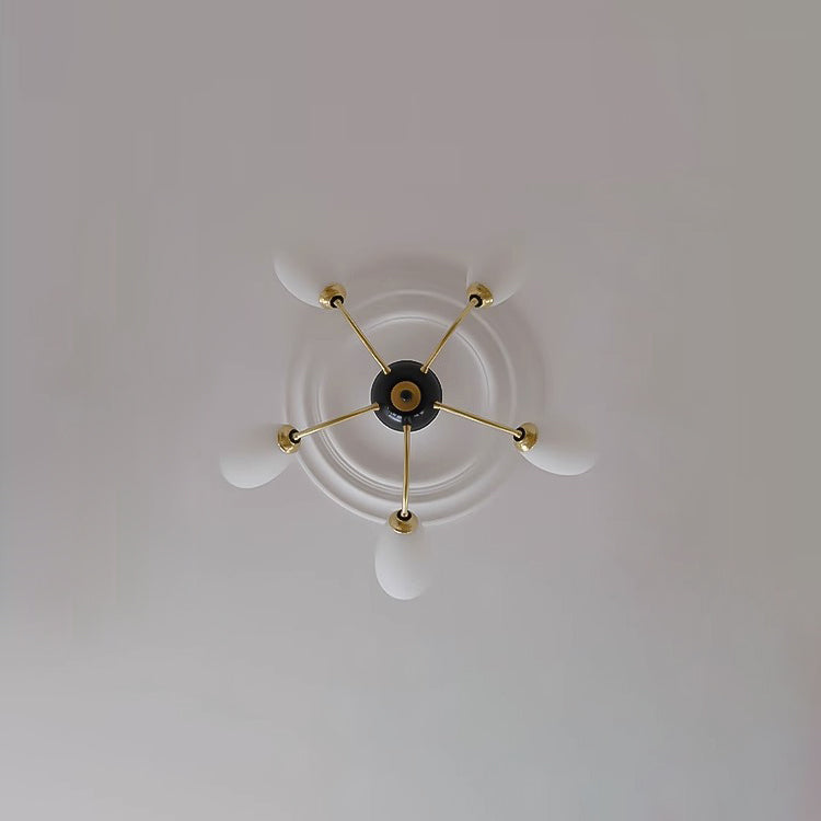 Contemporary Vintage Cream Branch Flower Brass Glass 3/5/8 Light Chandelier For Living Room