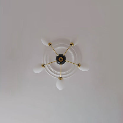 Contemporary Vintage Cream Branch Flower Brass Glass 3/5/8 Light Chandelier For Living Room