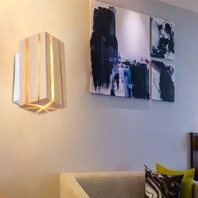 مصباح حائط LED بتصميم هندسي مكعبي حديث بسيط مع حبيبات خشبية متصدعة لغرفة المعيشة 