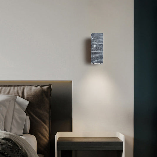 Modern Minimalist Stone Wood Cylinder Square 1-Light Wall Sconce Lamp For Bedroom