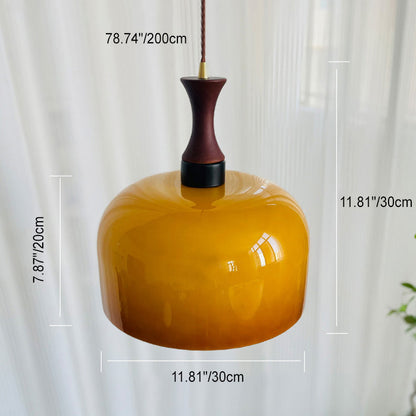 Traditional Vintage Wooden Glass Round Cylinder 1-Light Pendant Light For Living Room
