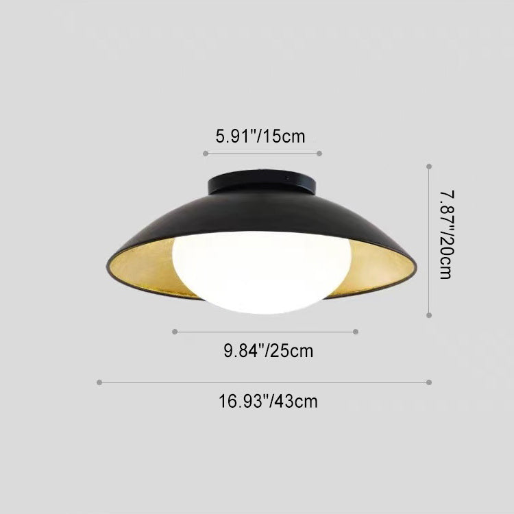 Traditional Vintage Round Gold Foil Iron Glass 1-Light Flush Mount Ceiling Light For Bedroom