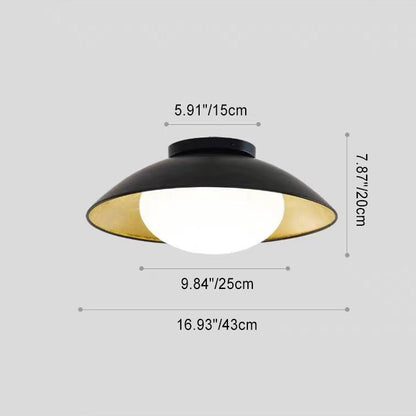 Traditional Vintage Round Gold Foil Iron Glass 1-Light Flush Mount Ceiling Light For Bedroom