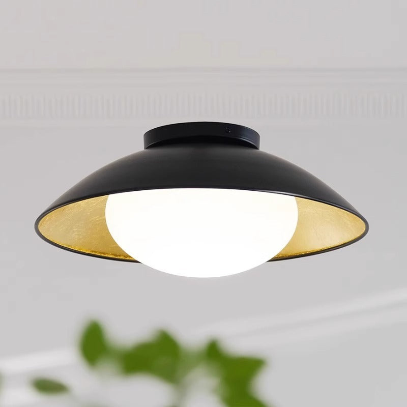 Traditional Vintage Iron Glass Ball Bowl 1-Light Semi-Flush Mount Ceiling Light For Bedroom