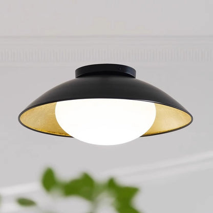 Traditional Vintage Iron Glass Ball Bowl 1-Light Semi-Flush Mount Ceiling Light For Bedroom