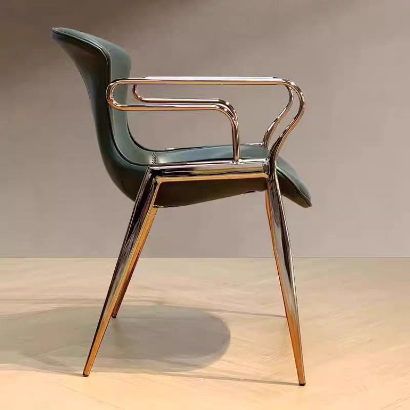Contemporary Luxury Saddle Leather Carbon Steel Frame Dining Chair Backrest Armrest For Dining Room