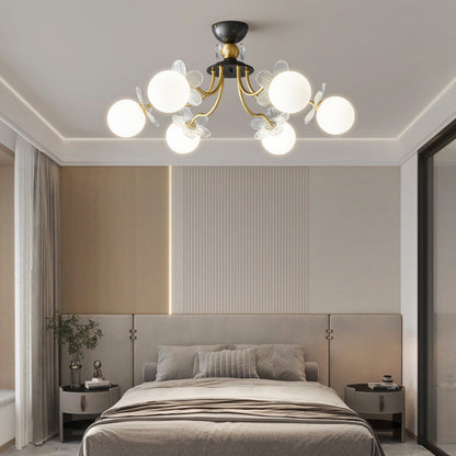 Contemporary Luxury Full Copper Petal Glass Shade 3/6/8-Light Semi-Flush Mount Ceiling Light For Living Room