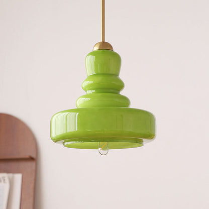 Contemporary Vintage Round Gourd Iron Copper Glass 1-Light Pendant Light For Living Room
