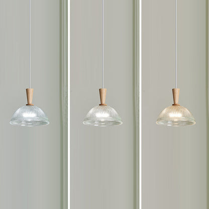 Modern Minimalist Round Lace Stripe Glass Wood 1-Light Pendant Light For Living Room