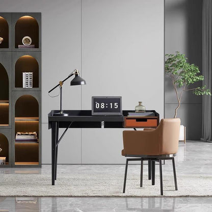 Modern Minimalist Square Upholstered Microfiber Leather Metal Dining Chair Backrest Armrest For Dining Room