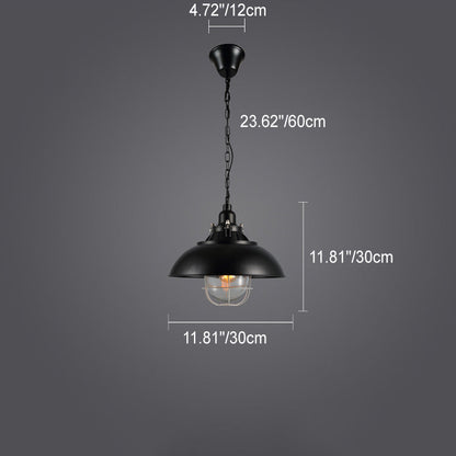 Traditional Colonial Round Pot Lid Iron 1-Light Pendant Light For Living Room