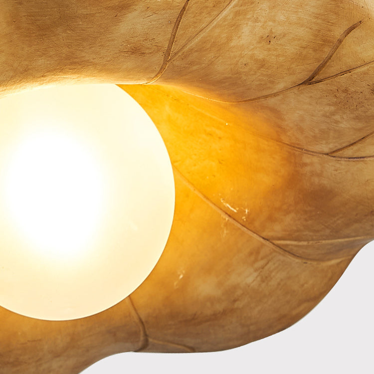 Traditional Vintage Lotus Leaf Resin Fiber Glass 1-Light Semi-Flush Mount Ceiling Light For Bedroom