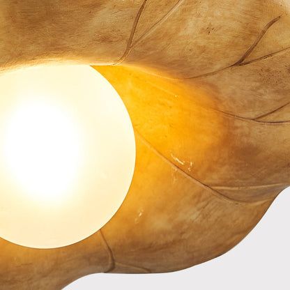 Traditional Vintage Lotus Leaf Resin Fiber Glass 1-Light Semi-Flush Mount Ceiling Light For Bedroom
