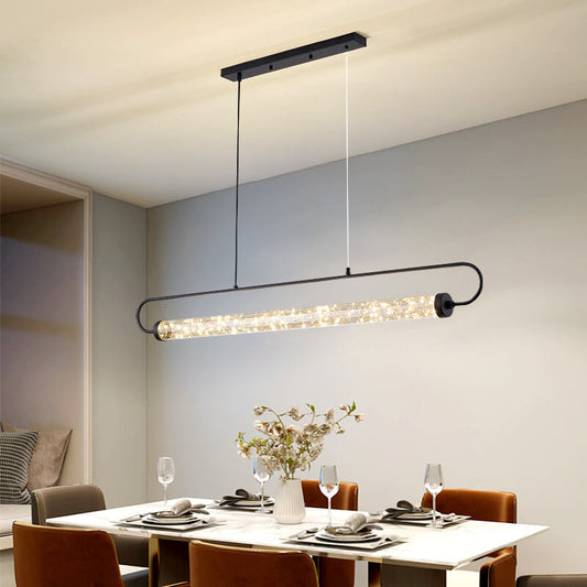 Nordic Light Luxury Starry Glass Long Strip LED Island Light Chandelier