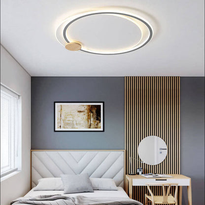 Nordic Simple Round Ring Aluminum Wood LED Flush Mount Ceiling Light