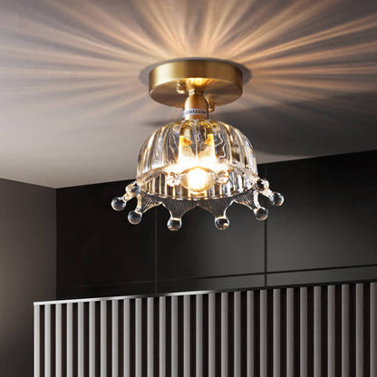 Nordic Simple Creative All-Copper Flower-Shaped 1-Light Semi-Flush Mount Ceiling Light
