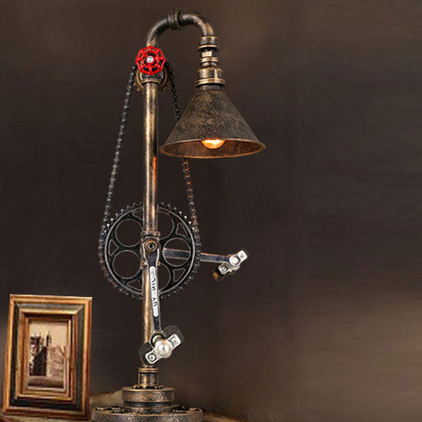 Industrial Vintage Iron Gear Plumbing Metal 1-Light Table Lamp