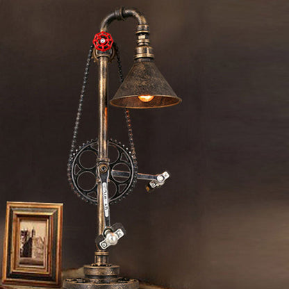Industrial Vintage Iron Gear Plumbing Metal 1-Light Table Lamp