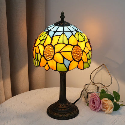 Traditional Tiffany Sunflower Umbrella Shape Resin Glass 1-Light Table Lamp For Bedroom